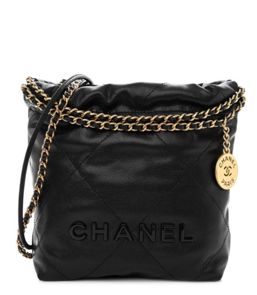 Chanel Black Shiny Caviar Quilted Monochrome Mini 22